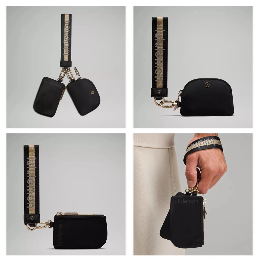 Lululemon BNWT Dual Pouch Wristlet  Color Black Gold White Opal